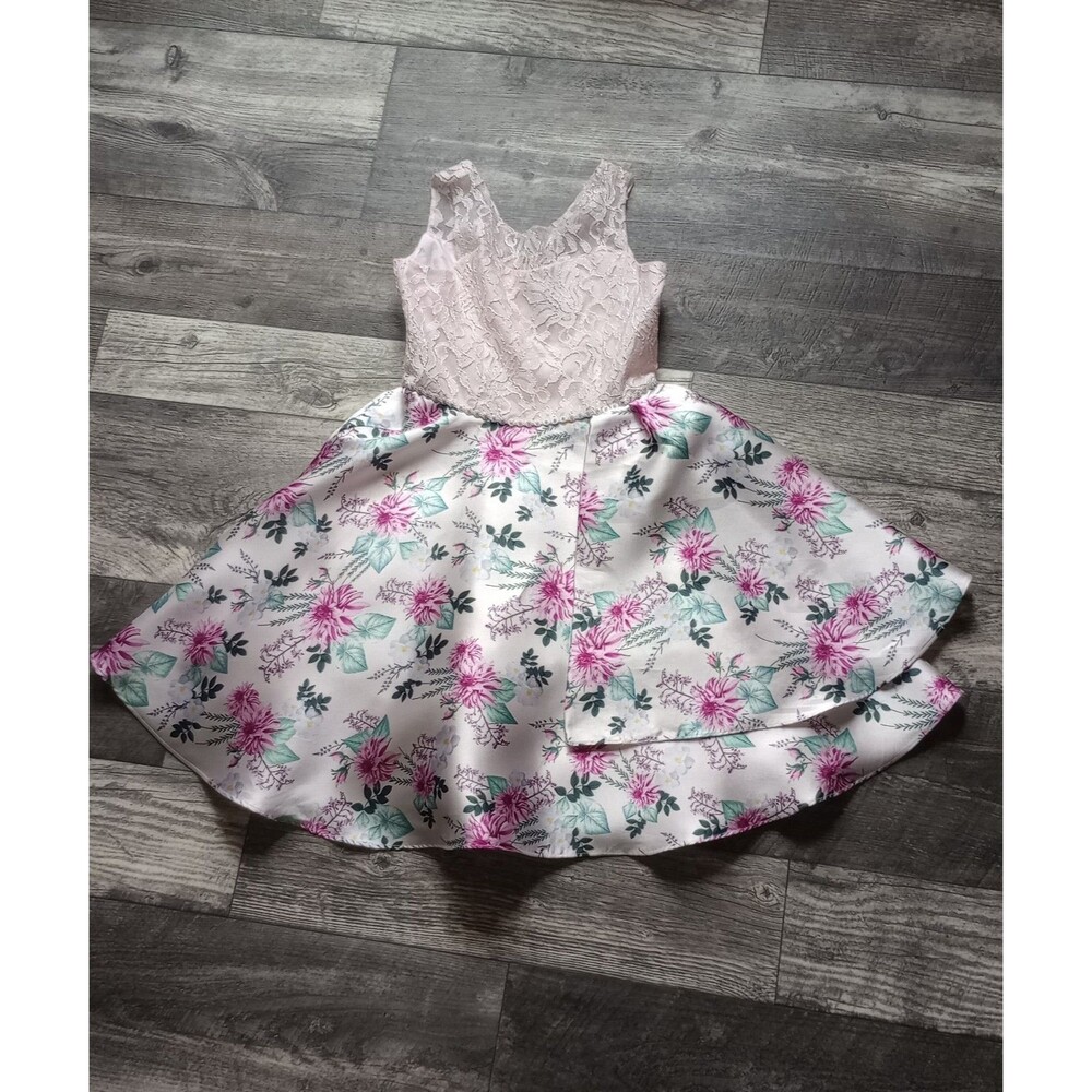 Emily Rose Girls 16 White/Pink Floral Sleeveless Gown